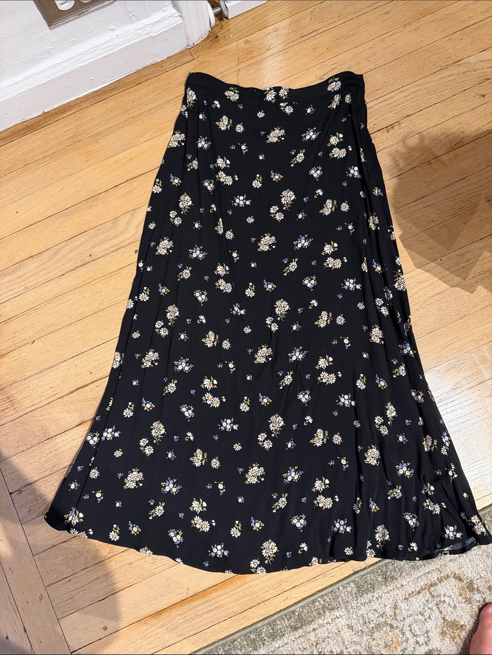 Reformation Black Maxi Skirt with White & Yellow Daisies